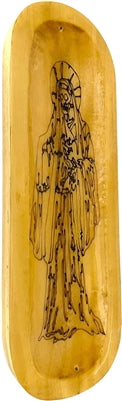 Wooden Handmade Incense Holder Boat Shape, Single - Santa Muerte Etch