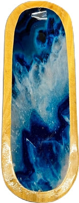 Wooden Handmade Incense Holder Boat Shape, Single - Abstract Crystal Blue