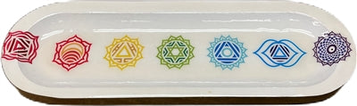 Wooden Handmade Incense Holder Boat Shape, Single - 7 Chakra Symbols Model 2