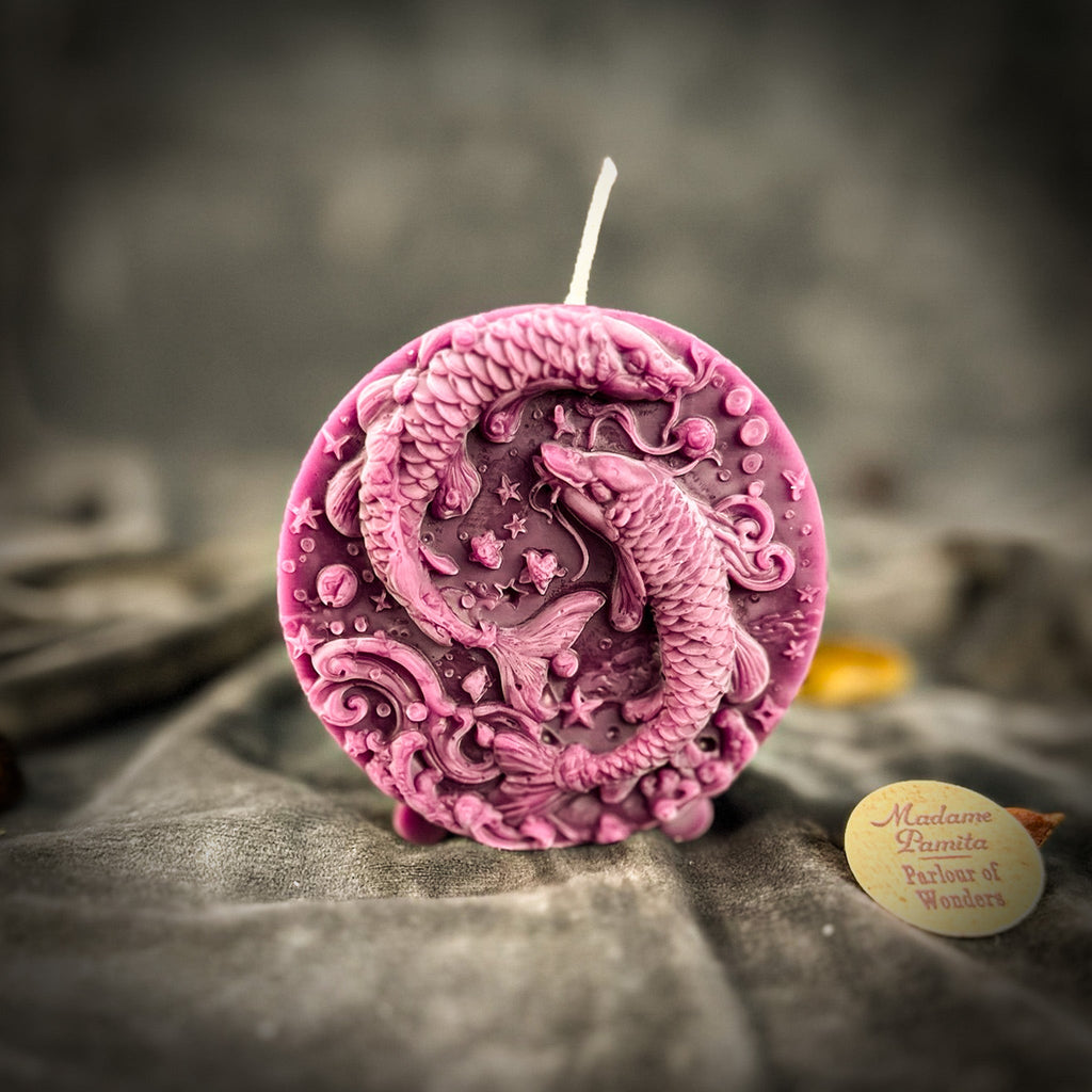 Beeswax Pisces Fish Zodiac Spell Candle - Intuition, Compassion & Dreams
