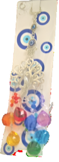 Seven Chakra Tree of Life with Hamsa Evil Eye ornament /Charm 10"