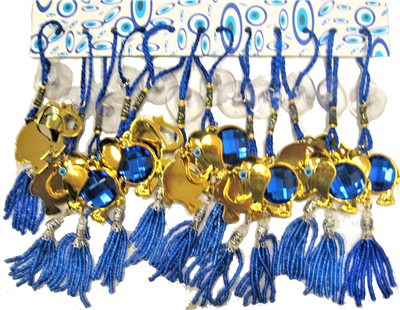Gold colored Evil Eye and Blue Elephant Pendant/Charm 8" Model EE3733 (12)