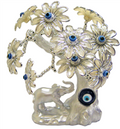 Silver Colored Evil Eye Bonsai tree with Elephant and White Flowers Model D-0001