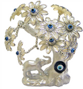Silver Colored Evil Eye Bonsai tree with Elephant and White Flowers Model D-0001