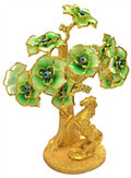 Gold colored Evil Eye Bonsai tree with Horse and Green Flowers Model L-01