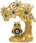Gold colored Evil Eye Bonsai tree with Owl and White Flowers Model M-13