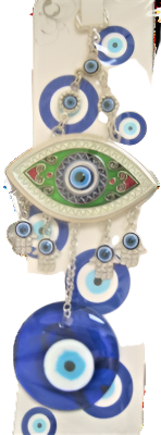 Evil Eye - Green Eye Amulet with White outline and Evil Eye ornament /Charm 9"