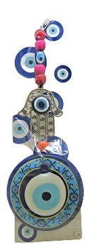 Evil Eye Hamsa w/ Colored beads and painted Evil eye Ornament Pendant/Charm 9.5" Model EE4575