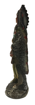 Native American Indian with Feather Headdress, Pipe and Pouch 8"