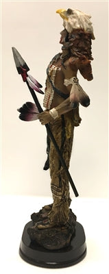 Native American Indian Warrior with Eagle Head Headdress, Lance, Quiver and Feathers 11"