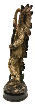 Native American Indian with Feather Headdress, Lance and Pipe 11"