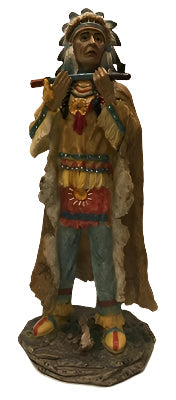 Native American Indian Chief with Feather Headdress and Pipe 13"