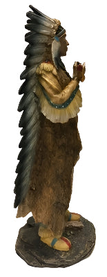 Native American Indian Chief with Feather Headdress and Pipe 13"