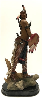 Native American Indian Warrior with Feather Headband, Lance and Shield 10.5"