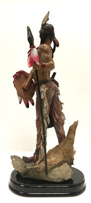 Native American Indian Warrior with Feather Headband, Lance and Shield 10.5"