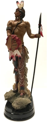 Native American Indian Warrior with Feather Headband, Lance and Shield 10.5"