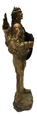 Native American Indian Warrior with Feather Headband, Hatchet/Axe, Shield, Quiver with Bow and Arrows 10.5"
