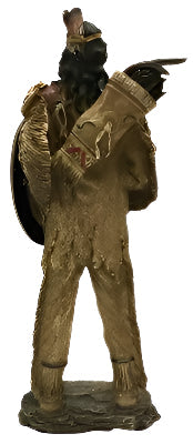 Native American Indian Warrior with Feather Headband, Hatchet/Axe, Shield, Quiver with Bow and Arrows 10.5"
