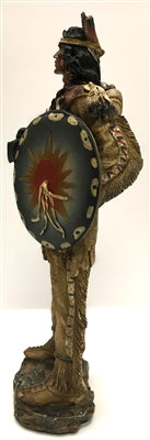 Native American Indian Warrior with Feather Headband, Hatchet/Axe, Shield, Quiver with Bow and Arrows 10.5"