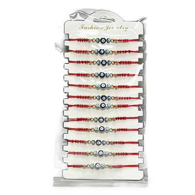 Fashion Jewelry, Three Blue Evil Eye , adjustable bracelet - Pack of 12