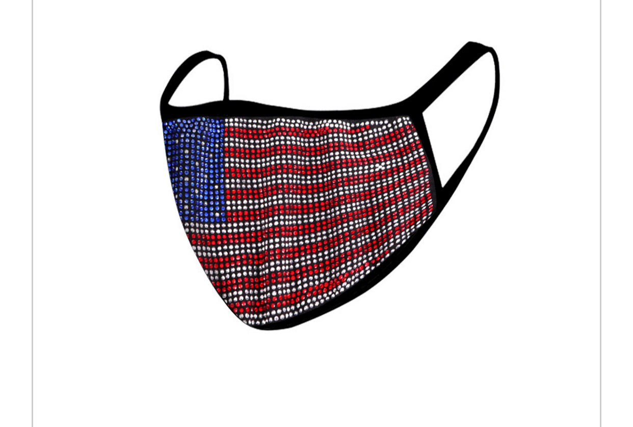 Flag Bling Rhinestone Mesh Face Mask