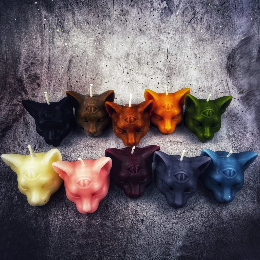 Beeswax Psychic Cat Spell Candle - Intuition & Clairvoyance Magic