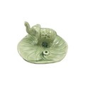 Ceramic Tea Light Oil Burner - Elephant on Lotus Leaf- Green