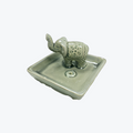 Ceramic Tea Light Oil Burner - Elephant on Square Dish - Gray