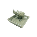 Ceramic Tea Light Oil Burner - Elephant on Square Dish - Gray