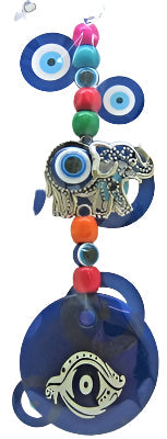 Evil Eye Elephant w/ Colored beads and painted Evil eye Ornament Pendant/Charm 9.5" Model EE4575