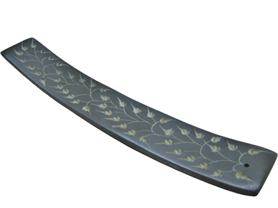 Black Soap Stone Ash Catcher (2)- Black Leaves on Vine- 006031