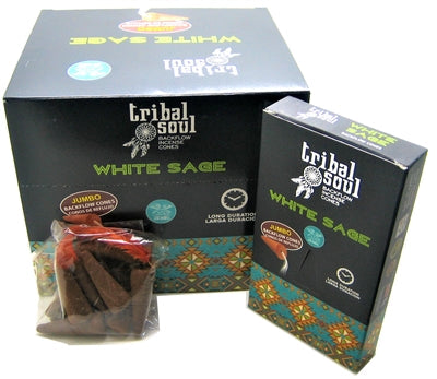 [Backflow] Tribal Soul - WHITE SAGE + PALO SANTO - Jumbo Backflow Dhoop Cones (Box of 12 Packs x 10 cones each)