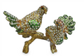 2 Multicolored Doves on Gold branch - Bejeweled Trinket Box- TRNK-4980-02