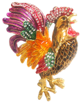 Multicolor Black Rooster Raised Feather - Bejeweled Trinket Box - TRNK-4240-3