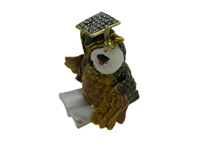 Graduating Owl with Open Book - Bejeweled Trinket Box