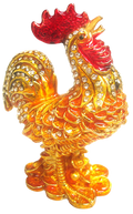 Gold Rooster - Bejeweled Trinket Box - TRNK-4967-Gold
