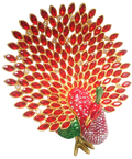 Red Peacock with upright Opened Red Feathers - Bejeweled Trinket Box - TRNK-5884-Red