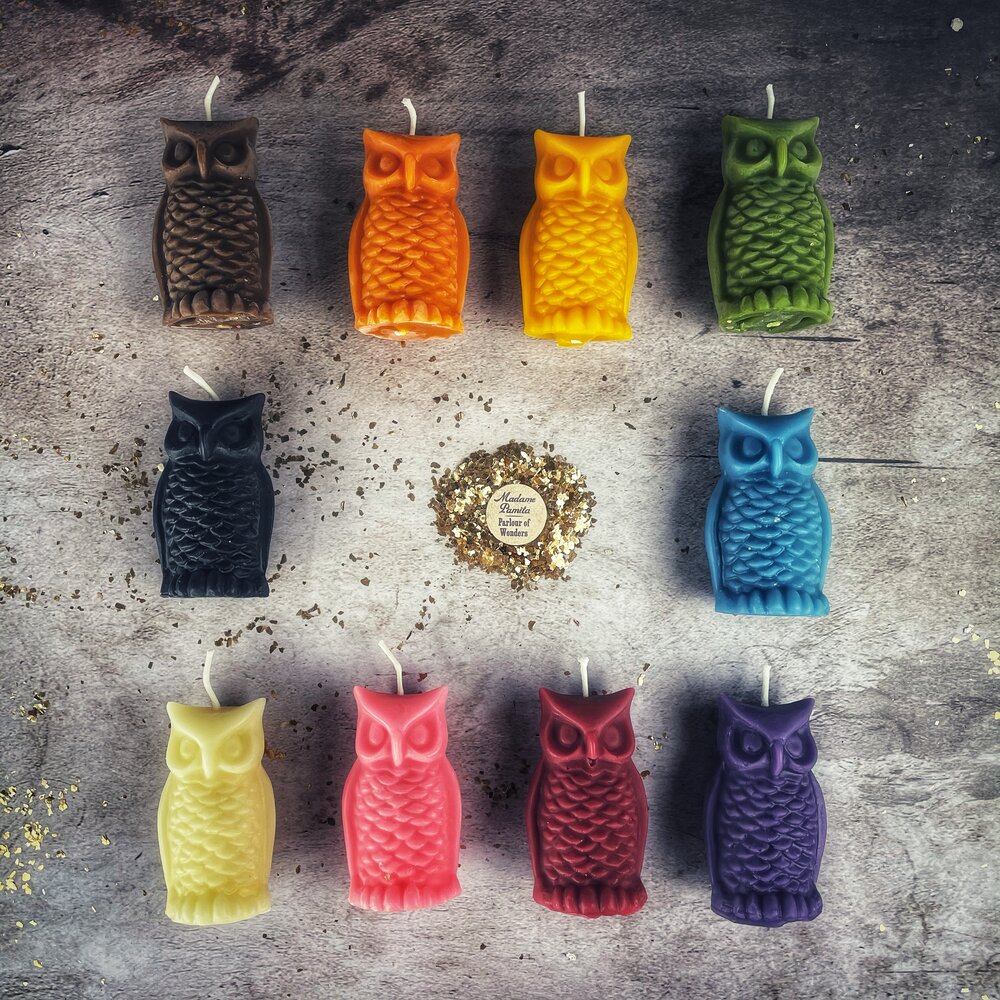 Beeswax Wise Owl Spell Candle - Wisdom & Psychic Awareness Magic